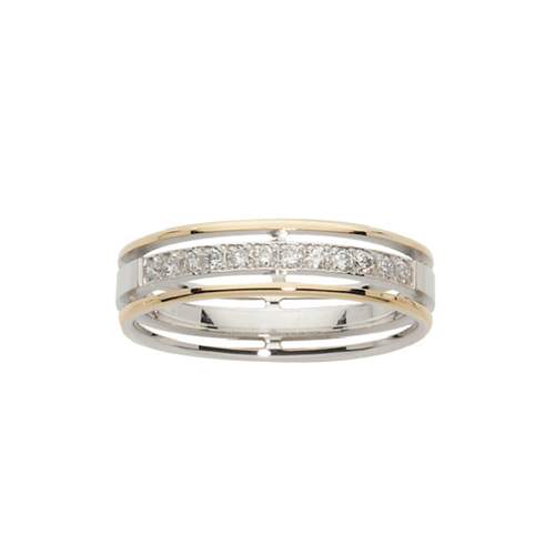 Trouwring van 750 goud met twee kleuren, 0,2 karaat diamanten.