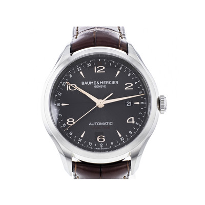 Montre d'occasion Baume & Mercier Clifton homme acier bracelet cuir noir - vue 1