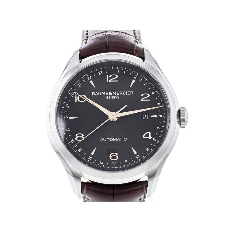 Montre d'occasion Baume & Mercier Clifton homme acier bracelet cuir noir - vue 1