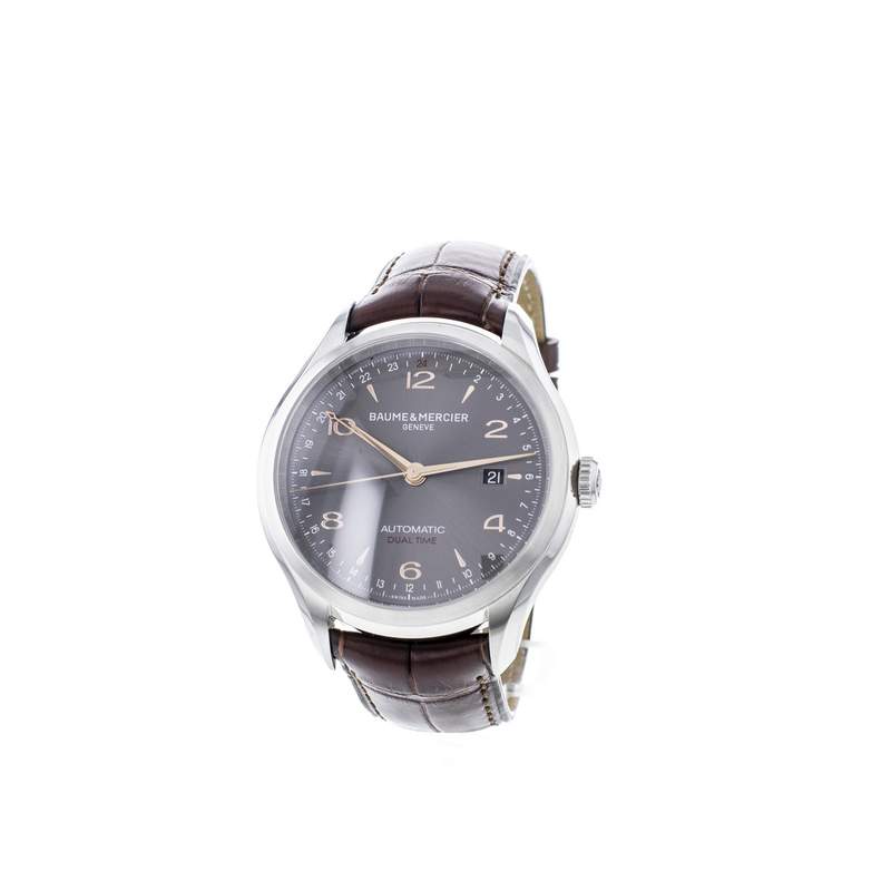 Montre d'occasion Baume & Mercier Clifton homme acier bracelet cuir noir - vue D1