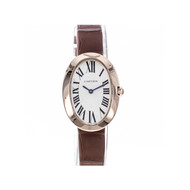 Montre d'occasion Cartier femme or rose 750 bracelet cuir marron