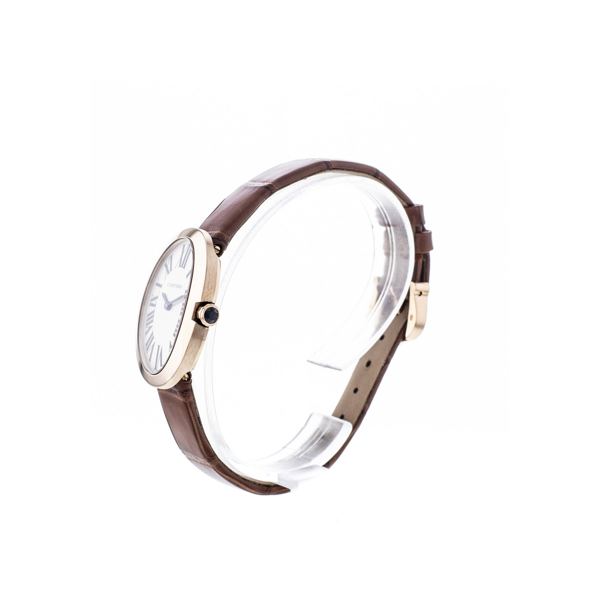 Montre d'occasion Cartier Baignoire femme or rose 750 bracelet cuir marron - vue 2