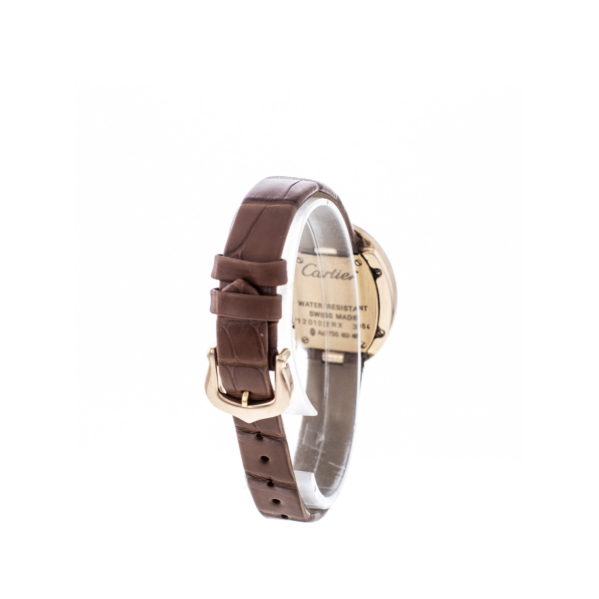 Montre d'occasion Cartier Baignoire femme or rose 750 bracelet cuir marron - vue 3