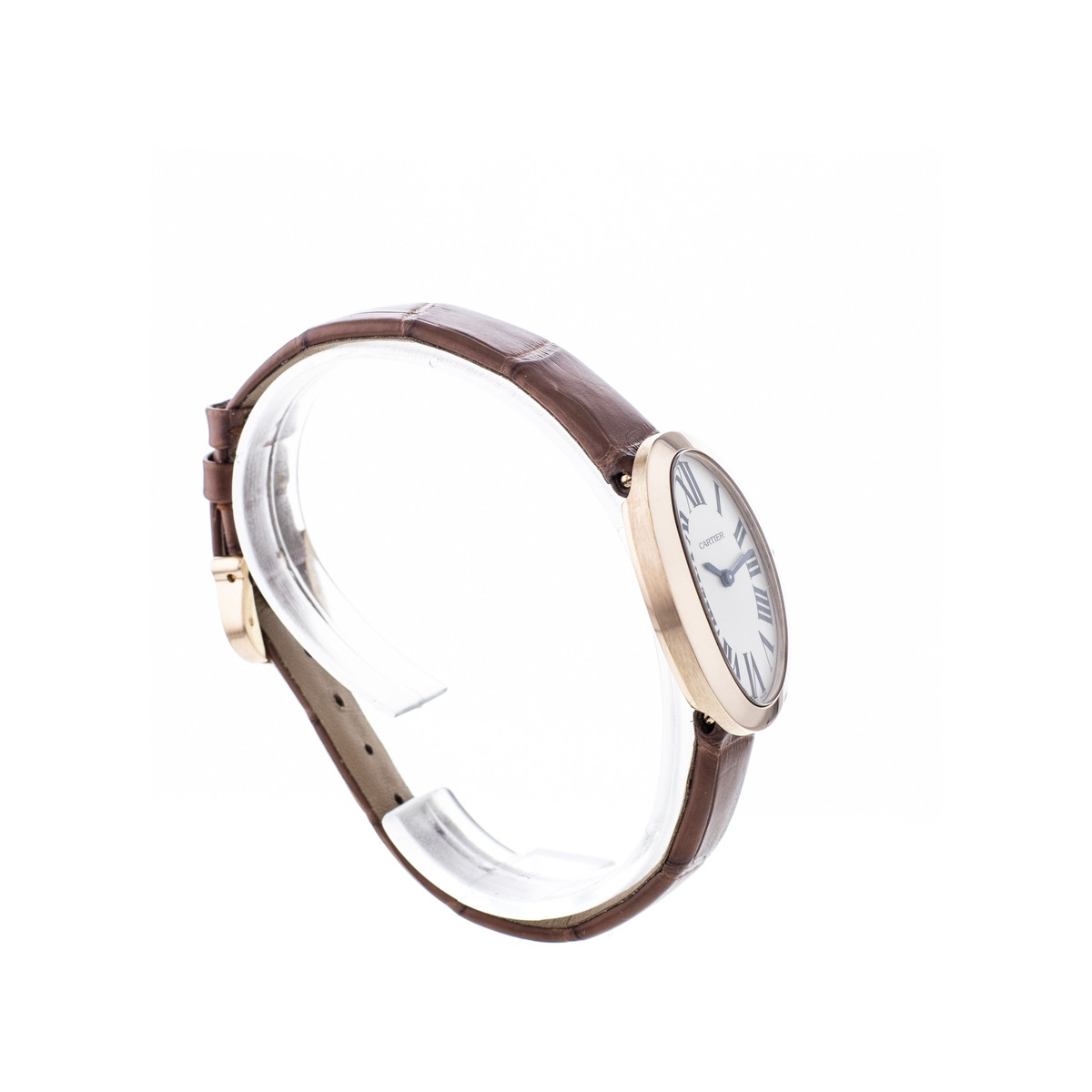 Montre d'occasion Cartier Baignoire femme or rose 750 bracelet cuir marron - vue 4