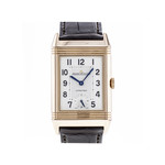 Montre d'occasion Jaeger Lecoultre Reverso homme automatique or 750 bracelet cuir noir - vue 1