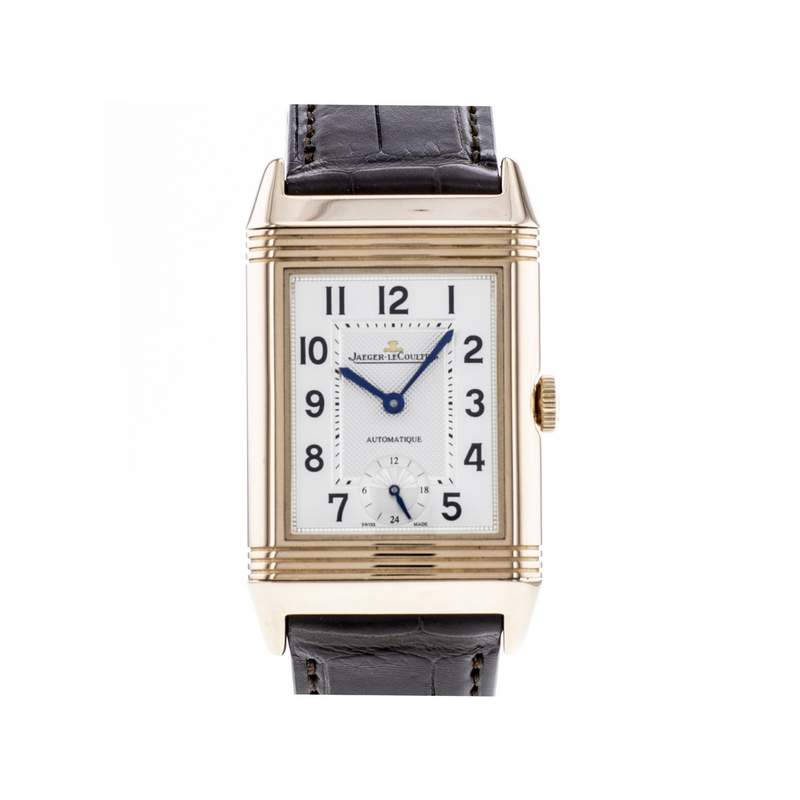 Montre d'occasion Jaeger Lecoultre Reverso homme automatique or 750 bracelet cuir noir - vue 1