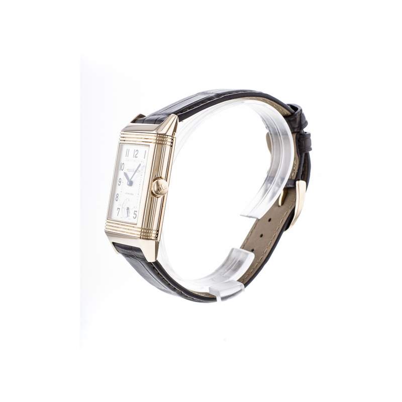 Montre d'occasion Jaeger Lecoultre Reverso homme automatique or 750 bracelet cuir noir - vue 2