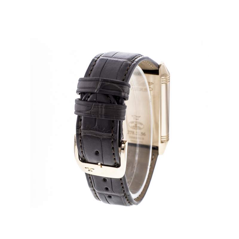 Montre d'occasion Jaeger Lecoultre Reverso homme automatique or 750 bracelet cuir noir - vue 3
