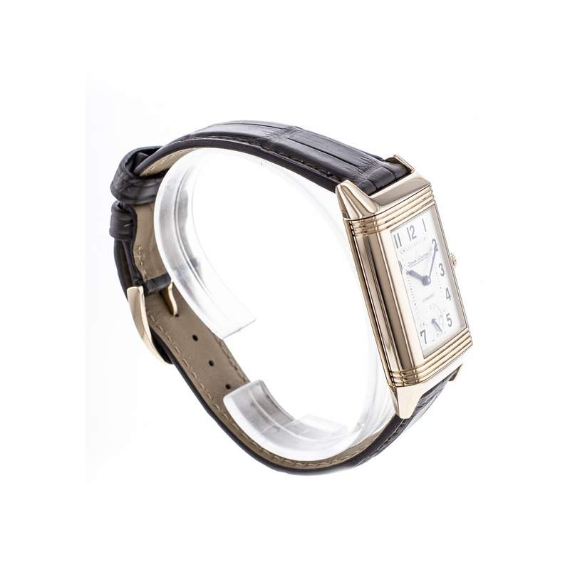 Montre d'occasion Jaeger Lecoultre Reverso homme automatique or 750 bracelet cuir noir - vue 4