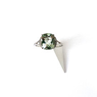 Bague d'occasion or 375 blanc quartz vert et diamants
