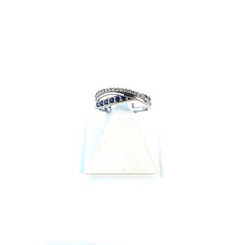 Bague d'occasion 2 anneaux entrelacés or 750 blanc saphirs et diamants
