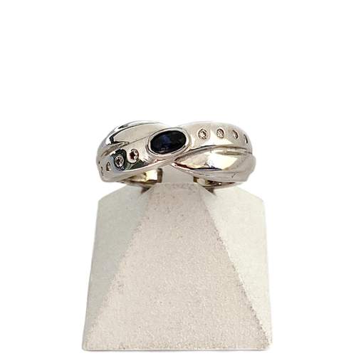 Bague d'occasion or 750 blanc saphir et diamants