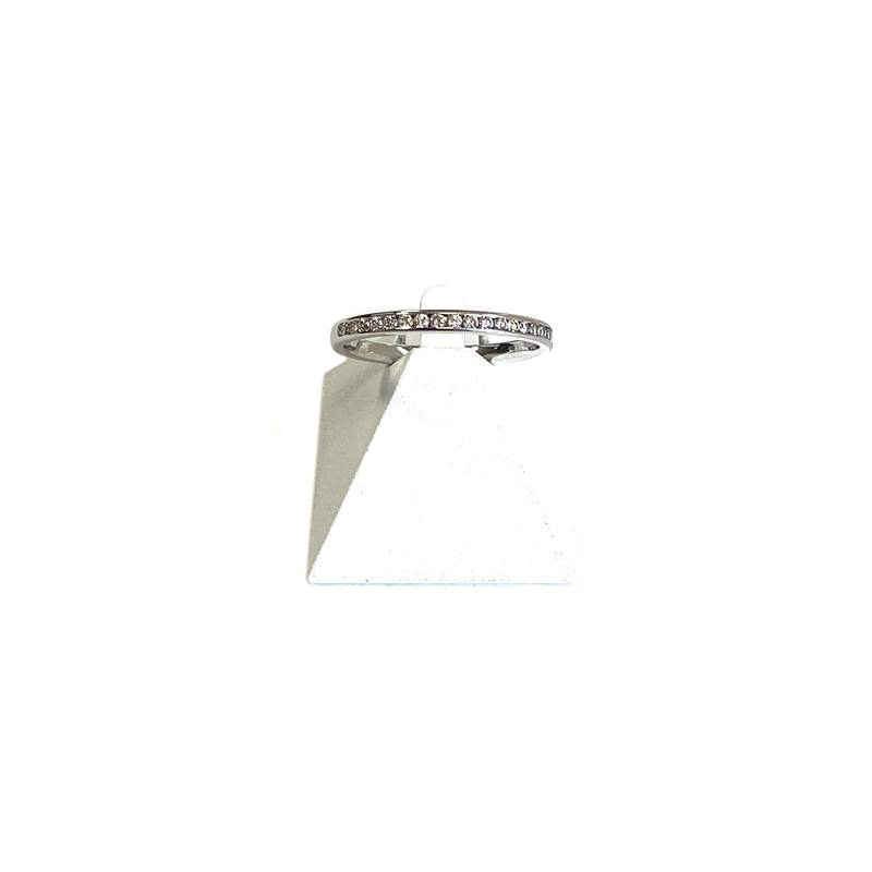Pre-owned 18K white gold half-round ring with diamonds - view 1