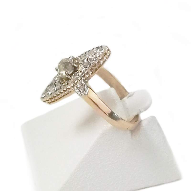 Bague marquise d'occasion or 750 jaune platine et diamants - vue 2
