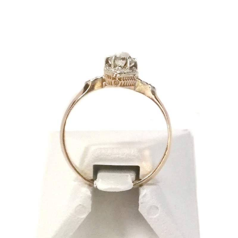 Bague marquise d'occasion or 750 jaune platine et diamants - vue 3