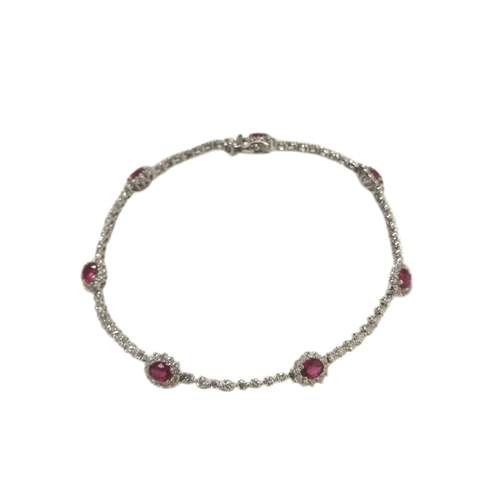 Bracelet d'occasion or 750 blanc rubis diamants 18 cm