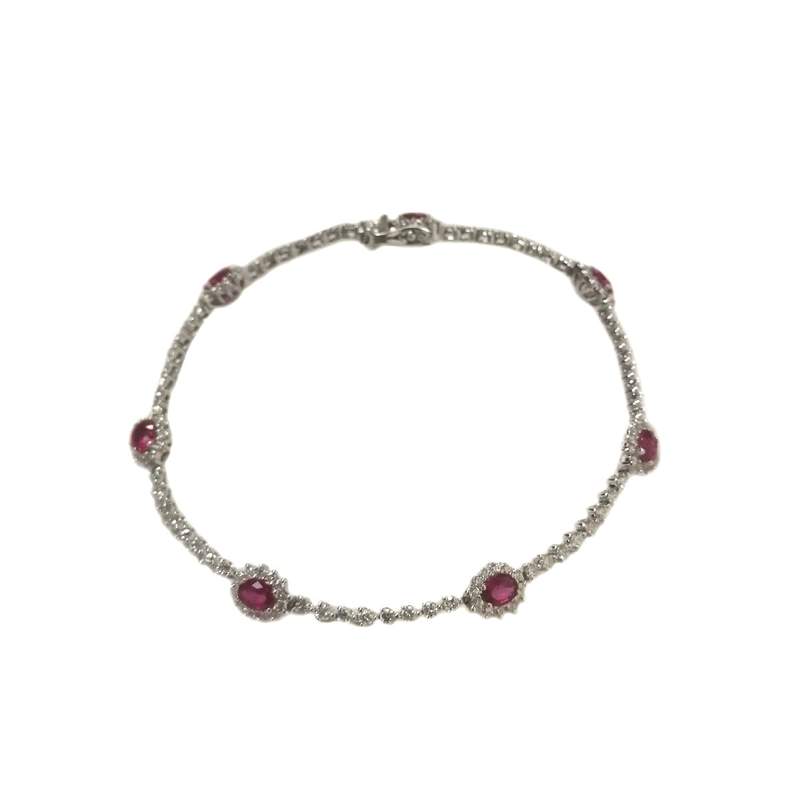 Bracelet d'occasion or 750 blanc rubis diamants 18 cm - vue 1