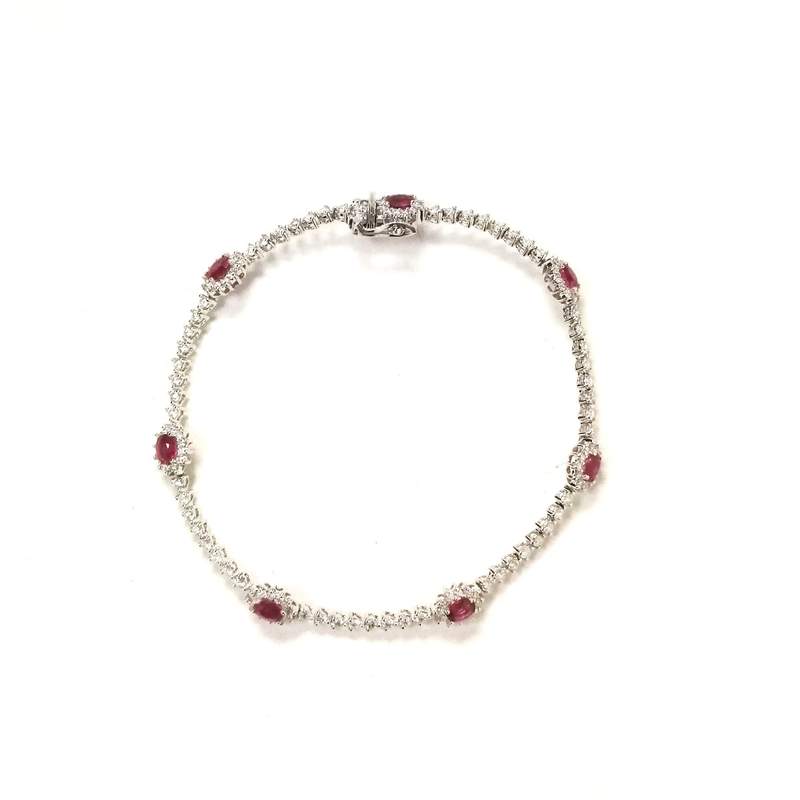 Bracelet d'occasion or 750 blanc rubis diamants 18 cm - vue 2