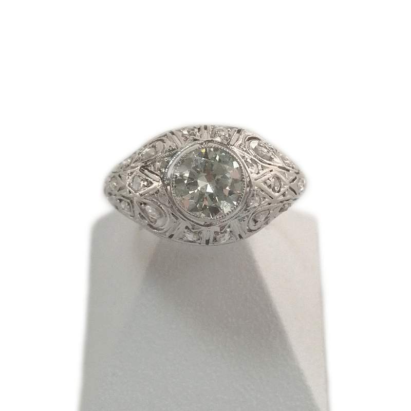 Pre-owned 750 white gold and platinum ring with diamonds - view 1