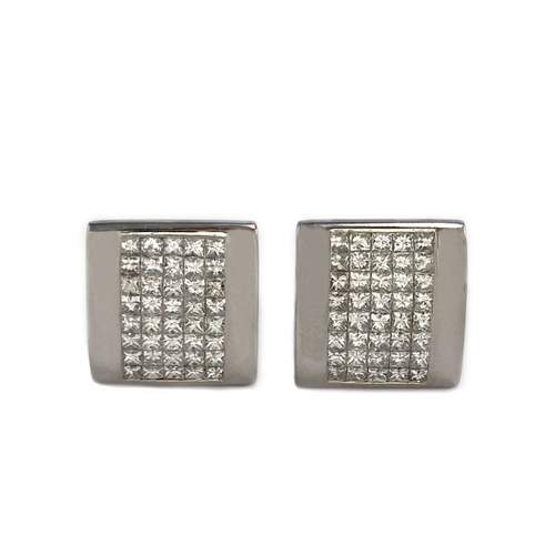 Tweedehands 585 witgouden diamanten manchetknopen