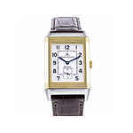 Montre d'occasion Jaeger Lecoultre Reverso mécanique homme or jaune 750 bracelet cuir marron - vue 1