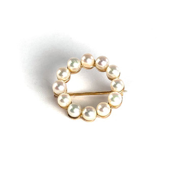 Broche d'occasion or 750 jaune perles de culture blanches
