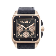 Montre d'occasion Cartier automatique homme chronographe or 750 rose cuir noir