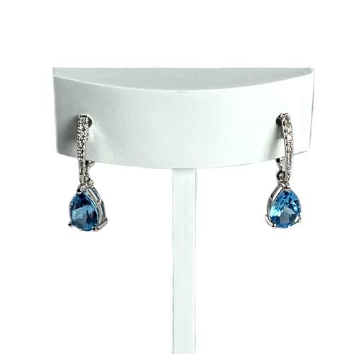 Boucles d'oreilles d'occasion or 750 blanc diamants et topazes