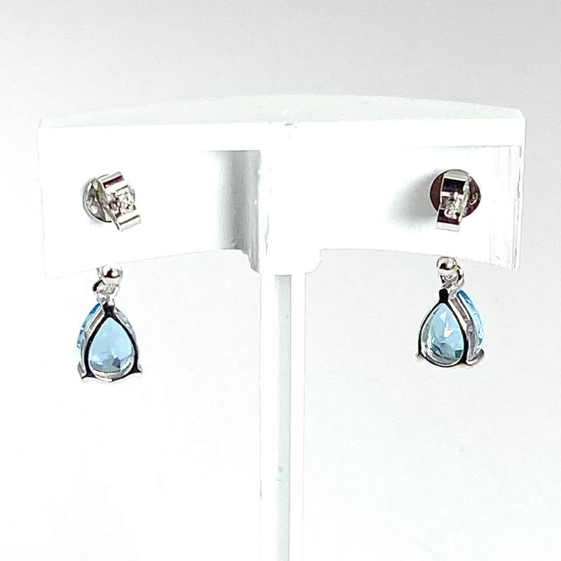 Second-hand earrings in 750 white gold with diamonds and topaz - view 3