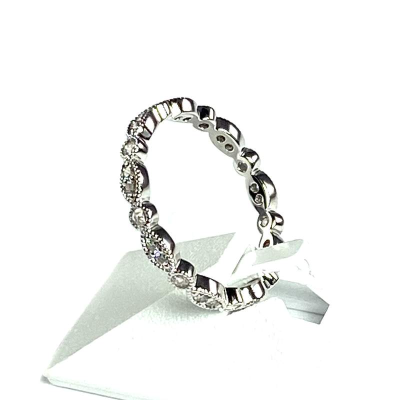 Bague tour complet d'occasion or 750 blanc diamants - vue 2