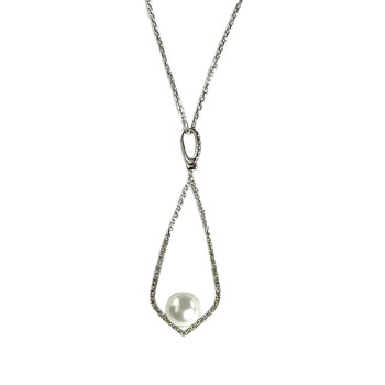 Collier d'occasion or 750 blanc diamants et perle de culture blanche 45 cm