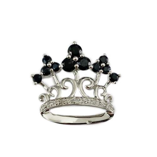 Pendentif d'occasion couronne or 750 blanc saphirs diamants