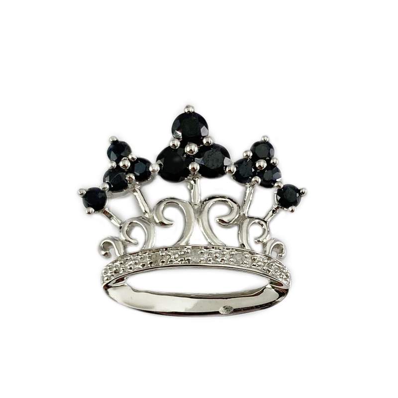Pendentif d'occasion couronne or 750 blanc saphirs diamants - vue 1