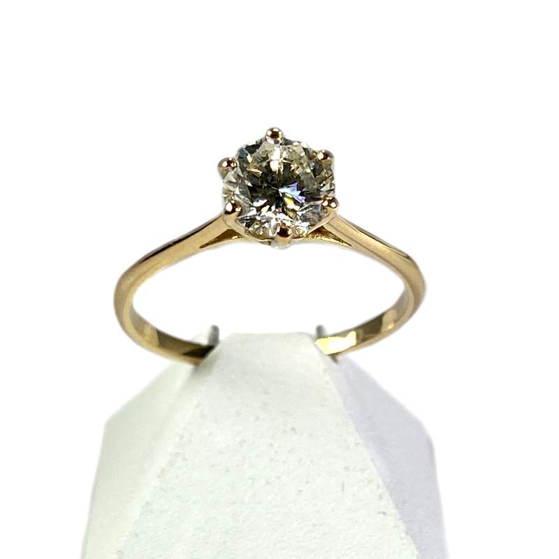 Tweedehands solitaire ring van 750 geelgoud met diamant - afbeelding 1
