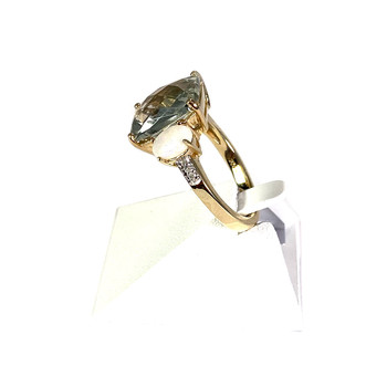 Tweedehands gouden ring 375 gele groene kwarts en opaal en diamant