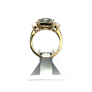 Tweedehands gouden ring 375 gele groene kwarts en opaal en diamant