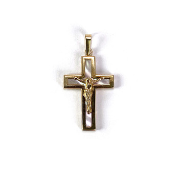 Pendentif croix d'occasion or 375 jaune et nacre Crucifix