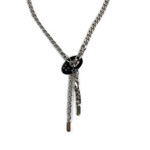 Collier d'occasion argent 925 maille gourmette plastique noir pierres blanches - vue 1