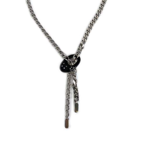 Collier d'occasion argent 925 maille gourmette plastique noir pierres blanches
