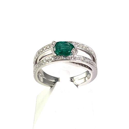 Bague d'occasion or 750 blanc emeraude diamant