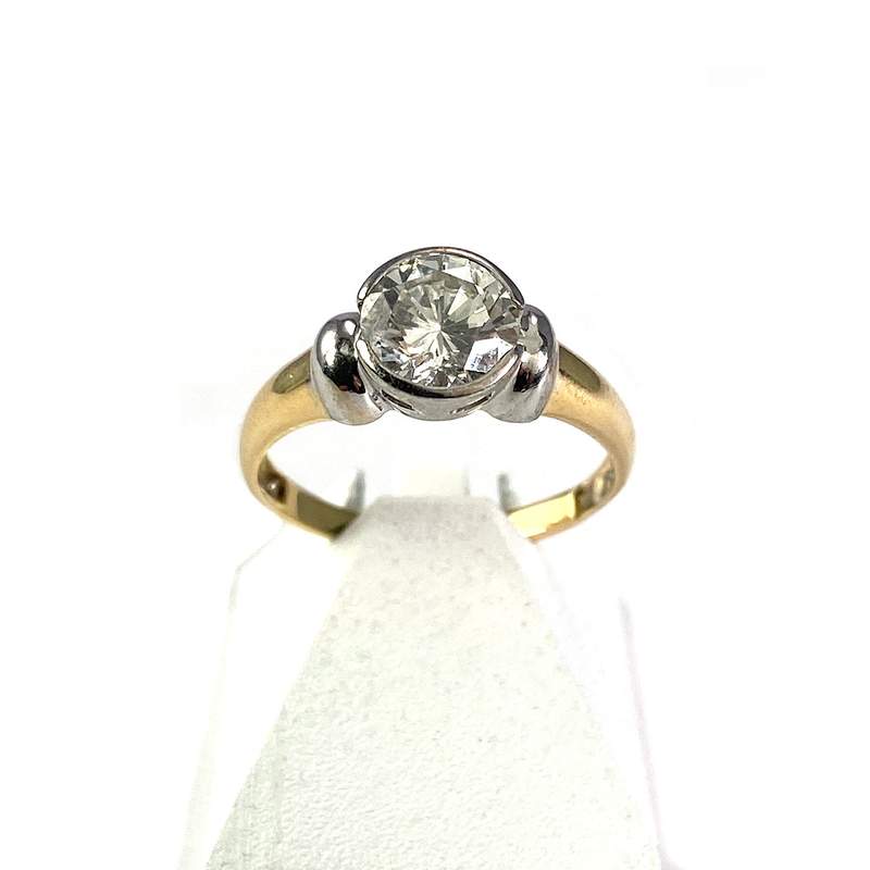 Tweekleurige solitaire ring van 750 goud met diamant - afbeelding 1