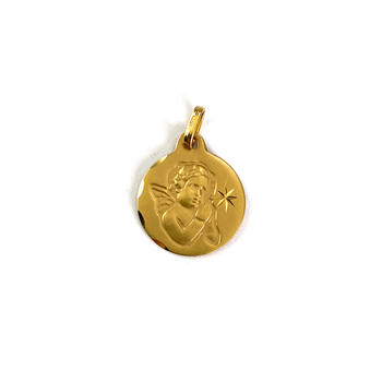 Médaille d'occasion or 375 jaune ange et étoile diamantée