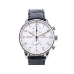 Montre d'occasion IWC Portugaise homme chronographe automatique acier bracelet cuir - vue D3