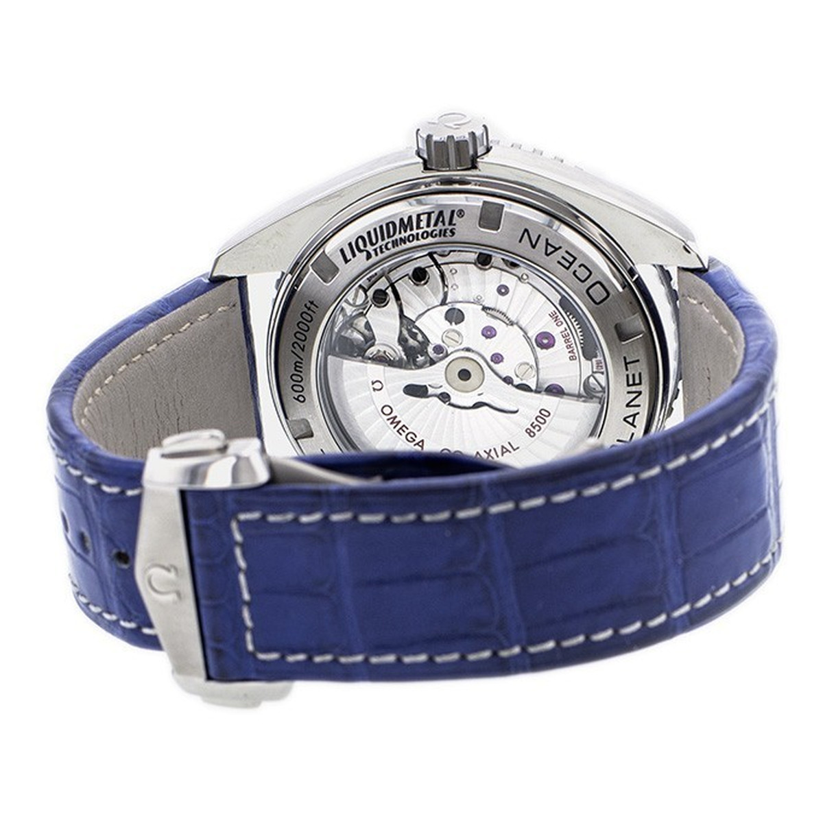 Montre d'occasion Omega Seamaster homme automatique titane bracelet cuir  bleu - vue 3