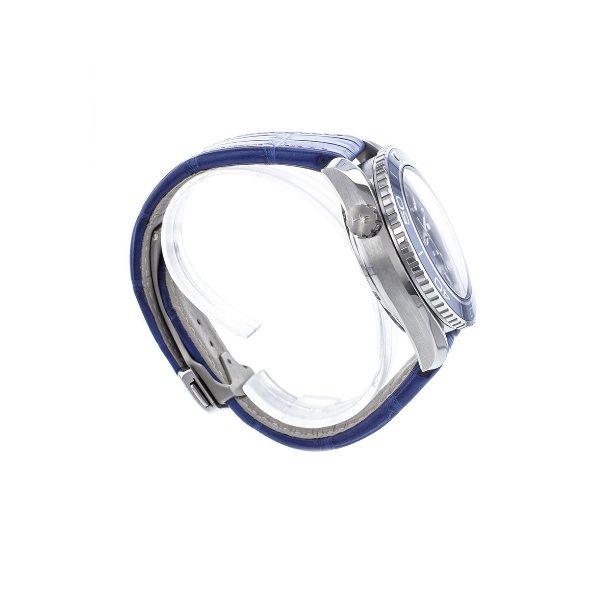 Montre d'occasion Omega Seamaster homme automatique titane bracelet cuir  bleu - vue D2