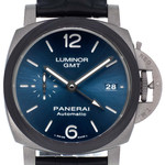 Montre d'occasion Panerai Luminor GMT homme automatique titane bracelet cuir noir - vue D1