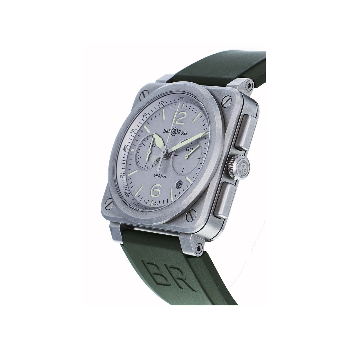 Montre d'occasion Bell & Ross BR03-94 homme automatique acier bracelet caoutchouc vert - vue 2