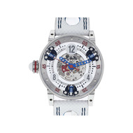 Montre d'occasion BRM GF7-38 homme automatique acier bracelet cuir blanc