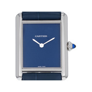Montre d'occasion Cartier Tank mixte acier bracelet cuir bleu