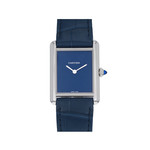 Montre d'occasion Cartier Tank mixte acier bracelet cuir bleu - vue D1